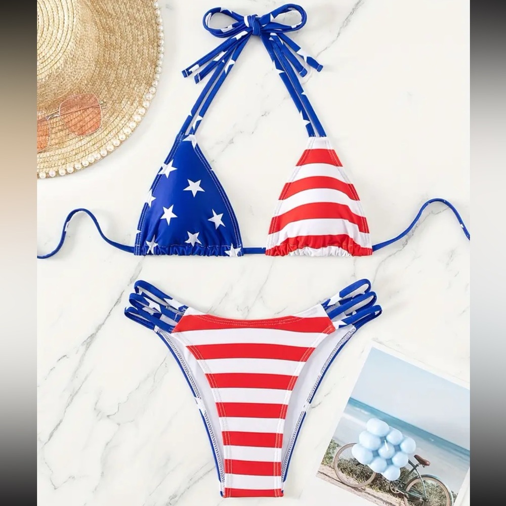 🇺🇸 American Flag Print Triangle Bikini Sets Two-Piece Swims
